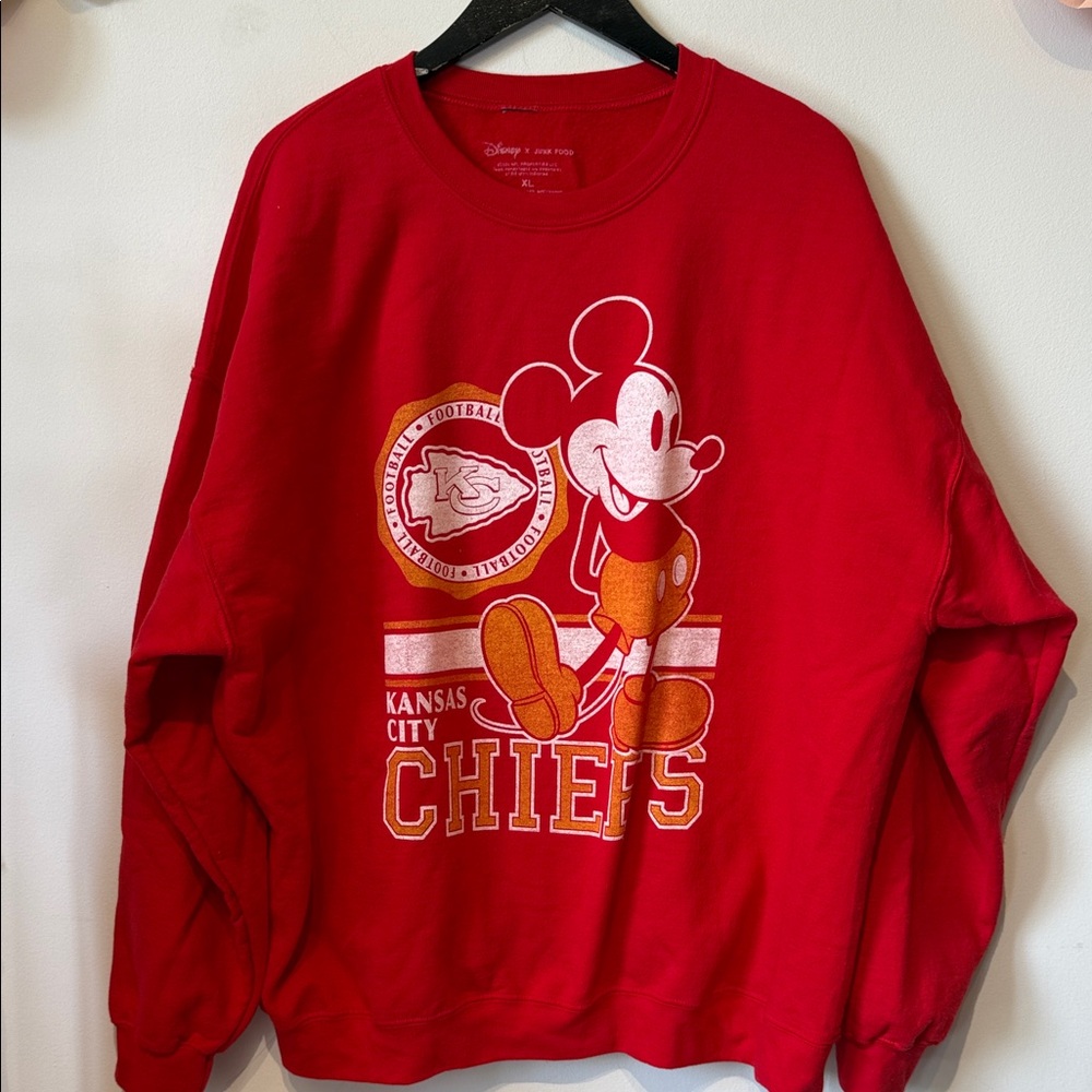 Junk Food Clothing Red Mickey Mouse Kansas City Chiefs Sweatshirt